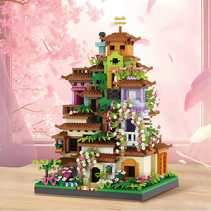Cherry Blossom Tree House Micro Mini Building Block Sets for Adult,Flowers Treehouse Modell Villa Kit for Woman Kids（3350 Pieces）