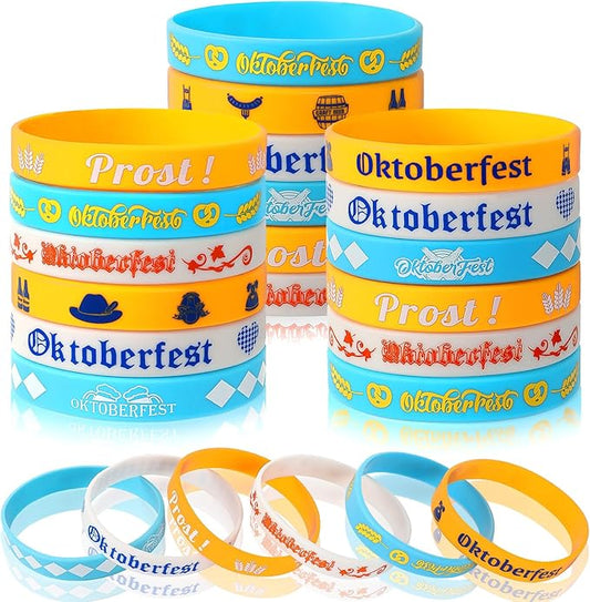 JUNEBRUSHS 42pcs Oktoberfest Party Favors Silicone Bracelets Rubber Wristbands Accessories for Beer Festival Oktoberfest Party Bavarian Style Decorations Supplies(6 Designs)