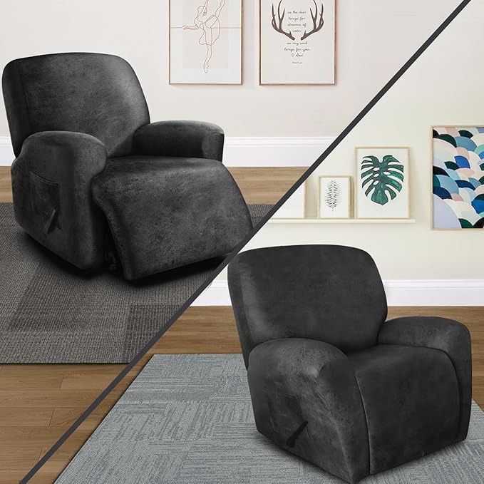 Leather Look Oversize Recliner Chair Covers, Thick 4 Pieces Lazy Boy Recliner Covers for Recliner Chair, Leather Cover for Recliner Slipcovers for Pets Kids(X-Large, Dark Grey)