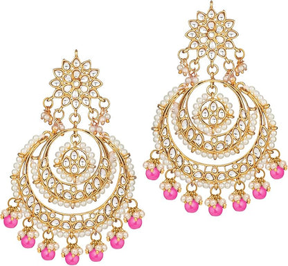 Aheli Bollywood Ethnic Chandbali Style Big Earrings Maang Tikka Set Traditional Fashion Jewelry Gift for Women