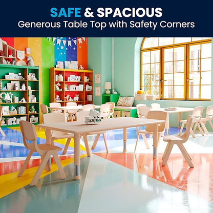 Flash Furniture Wren Adjustable Classroom Activity Table for School and Home, Plastic Activity Table for Kids, 23.625" W x 47.25" L, Natural