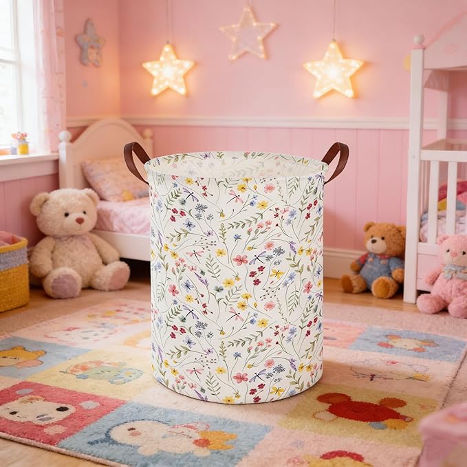 Flower Laundry Hamper,Nursery Hampers,Waterproof folding Boho Flower Plants Kid Laundry Hamper with Handle,Clothes Organizer Basket,Gift Baskets,Room Decor(Butterfly flowers)
