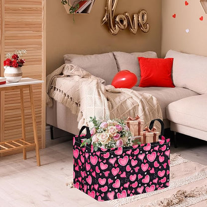 MAIZMZ Empty Gift Basket for Girls Heart Print Storage Cube for Women, Closet Shelf Waterproof Organizer Bins with Handles Nursery hamper Kids Toys Books Box Room Deco