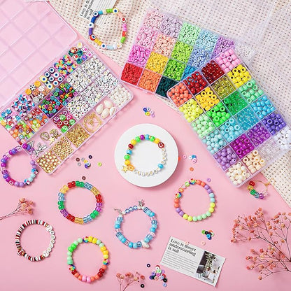 Taybonds DIY Bracelet Making Kit for Beginners, Jewelry Making Ket with Polymer Clay Charms, Alphabet Beads, Pony, Pearl and Clay Beads, Unicorn Mermaid Panda Charms for Gifts Party