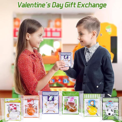 Valentines Gifts for Kids,24Pack Valentines Day Cards for Kids School with Stress Ball Keychain for Valentines Sports Party Favors Kids Classroom Prize Gift Exchange Class Valentines