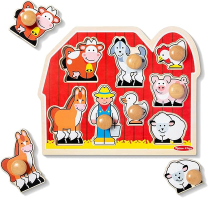 Melissa & Doug Farm Animals Jumbo Knob Puzzle, Wooden Peg Puzzle for Toddlers, Educational Toy for Shape Recognition and Fine Motor Skills, Ages 1+