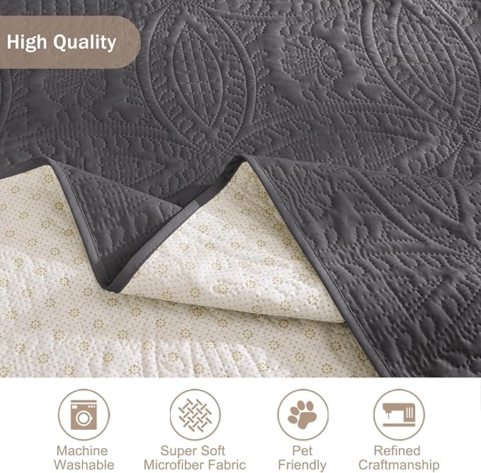 Quilted Grand Sofa Covers Washable, Couch Cover for Grand Sofa, Soft Cozy Couch Protector for 4 Cushion Couch, Oversized Grand Sofa Slipcovers Water-Repellent (Grand Sofa 88", Gray)