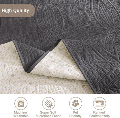 Quilted Grand Sofa Covers Washable, Couch Cover for Grand Sofa, Soft Cozy Couch Protector for 4 Cushion Couch, Oversized Grand Sofa Slipcovers Water-Repellent (Grand Sofa 88", Gray)