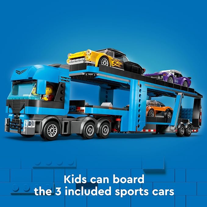 LEGO City Car Transporter Truck with Sports Cars Building Toy Set - Semi Truck Toy with Carrier & Trailer for Boys & Girls, Ages 7+ - Gift Idea for Kids - 60408