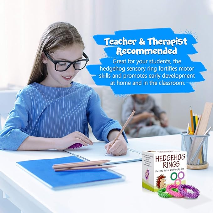 Pick A Toy Sensory Ring and Fidget Toy 3 Pack Pink Purple Green Soft, Flexible Rubber Spikes Suitable Bracelets for Children, Youth, and Adults