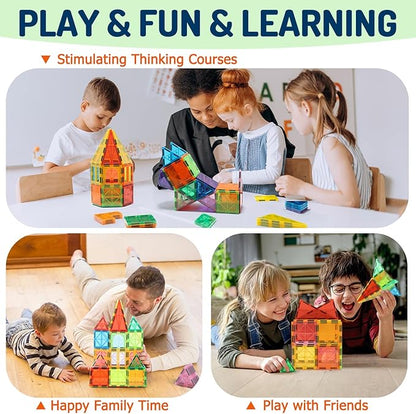 EchoPlan Magnetic Tiles,68PCS Magnetic Building Blocks,Magnet Tiles 3D Clear Building Blocks Set,STEM Sensory Educational Toys Gift for Toddlers Kids Boys 3 4 5 6 7 8 9+ Year Old