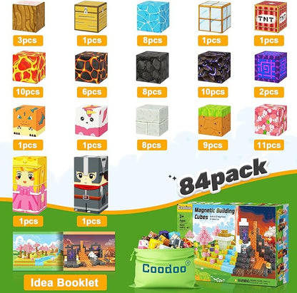 Magnetic Blocks - Build Mine Magnet World Magic Portal Set, Magnetic Tiles Building Blocks Toddler Toys STEM Sensory Outdoor Toys for 3+ Year Old Boys & Girls, Creative Kids Games Kids Toys 84PCS