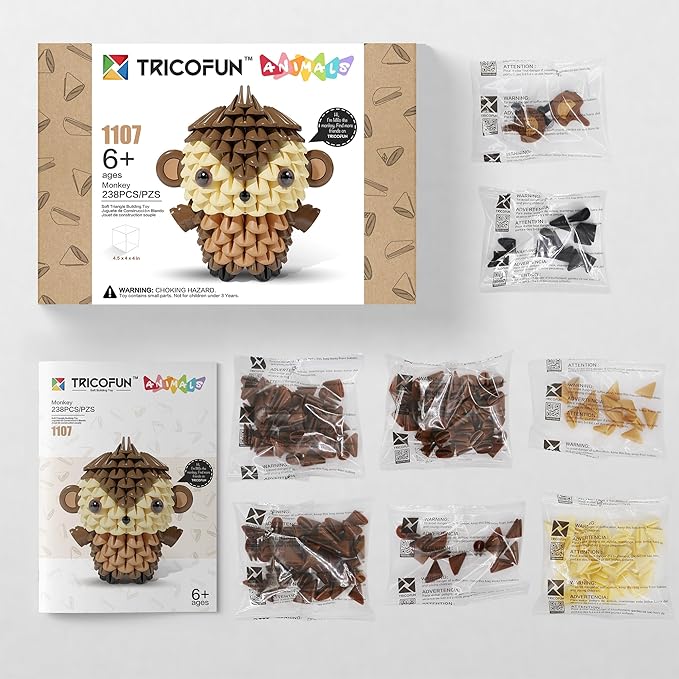 Creative Soft Building Blocks, Cute Animal kit Assembling Building Toys Gifts for Kids and 6+ Interactive Building Toy for Kids, Boys, and Girls (1107-MONKEY)