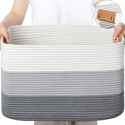 danpinera Large Woven Basket 25’’*16’’*16’’ 108L Woven Baskets for storage Baby Laundry Hamper, Cotton Rope Boho Decorative Storage Bin for Living Room, Nursery, Clothes, Pillows Gradient Grey