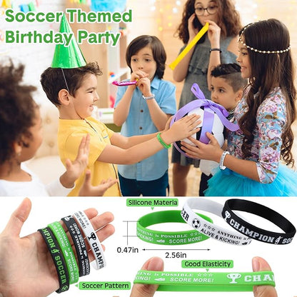 48 Pcs Soccer Party Favors for Kids Include 12 Soccer Drawstring Bags, 12 Soccer Keychain, 12 Silicone Soccer Bracelets, 12 Mini Stress Ball for Sports Birthday Party Supplies Decorations