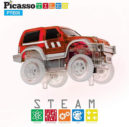 PicassoTiles 2pcs Magnetic Toy Car Set Highly Detailed Compatible with Magnet Race Track STEM Truck Replacement Accessories Educational Construction Building Kits for Toddlers Boys & Girls Ages 3+