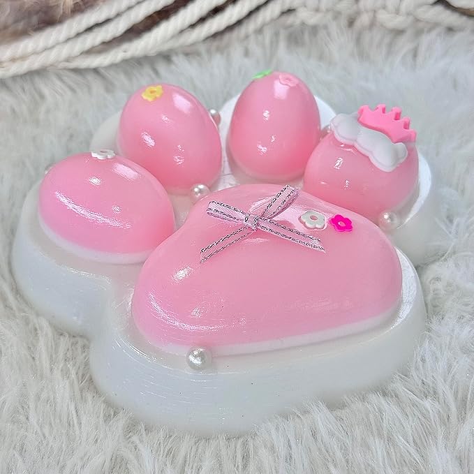 Big Taba Squishy Cat Paw, 5 in Large Paw Squeeze Toy Pink & White for Stress Relief and Relax, Sticky Squishies Fidget Toys for Party Favors Novelty Things Birthday Gift