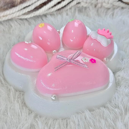 Big Taba Squishy Cat Paw, 5 in Large Paw Squeeze Toy Pink & White for Stress Relief and Relax, Sticky Squishies Fidget Toys for Party Favors Novelty Things Birthday Gift