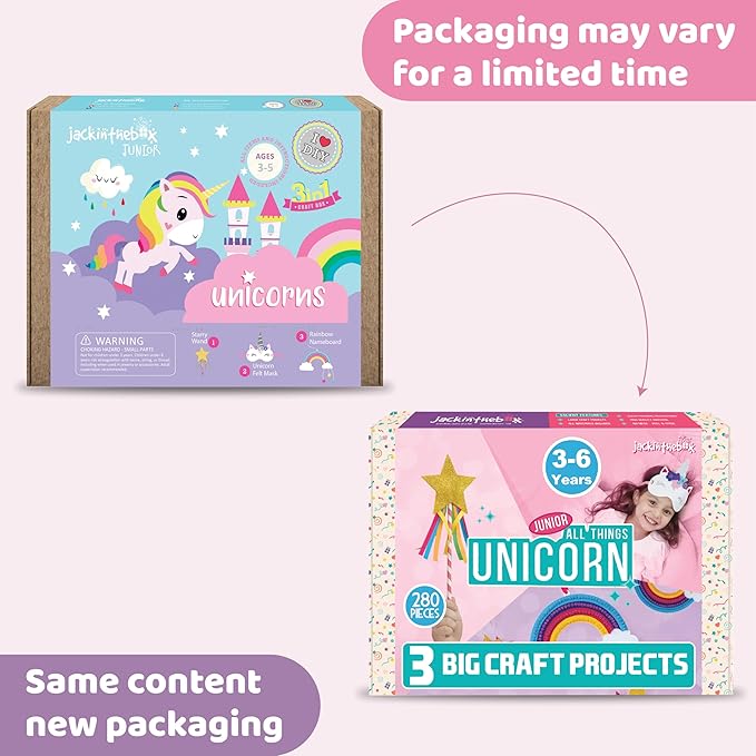 jackinthebox Unicorn Craft kit for 3 to 5 Year olds, 3 Craft Projects, Great Gift for Kids Ages 3 4 5 Years,Craft kit for Kids, No Mess Art for Kids, Craft Kits & Supplies, DIY Creative Activity