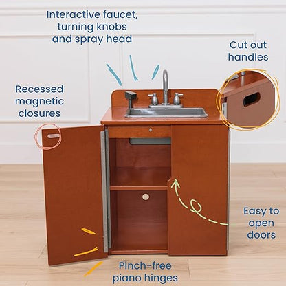 ECR4Kids Play Kitchen Sink, Wooden Playset, Dark Walnut