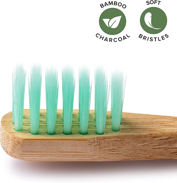 GREENZLA Kids Bamboo Toothbrushes, Natural Toothbrush Set, Soft Bristles, Durable Charcoal Wooden Brushes, Compostable Design for Toddlers and Children, 6 Pack