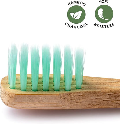 GREENZLA Kids Bamboo Toothbrushes, Natural Toothbrush Set, Soft Bristles, Durable Charcoal Wooden Brushes, Compostable Design for Toddlers and Children, 6 Pack