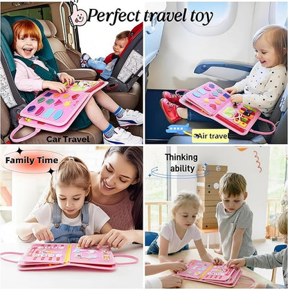 Toddler Busy Board-Montessori Toys for Boy Girl Birthday Gift, Sensory Learning Toys for Toddlers Busy Book, Airplane Car Travel Activities Toy,Learn Fine Motor Skills