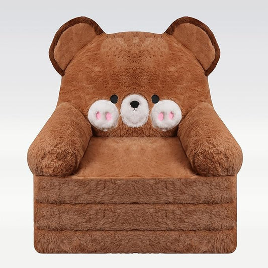 MONKISS 2-in-1 Toddler Couch Bear Chairs Comfy, Kids Chair Couch, Mini Couch, Flip Out Sherpa Kids Sofa, Baby Couch, Chair for Toddlers 1-3, Kids Lounge Chair Reading Chair, Kids Couch Bed Fold Out