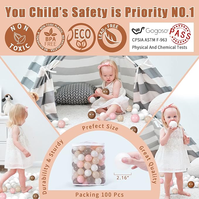GOGOSO Ball Pit Balls for Toddles, Kids Plastic Balls for BallPit, Pool, Baby Party Accessories, Birthday Decoration 50 100 200 500 1000