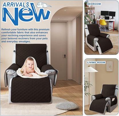 100% Waterproof Recliner Covers for Small recliners, Anti-Slip Recliner Chair Covers with 5 Pockets, Elastic Straps, Washable Recliner Protector for Kids, Pets, Dogs, Chocolate