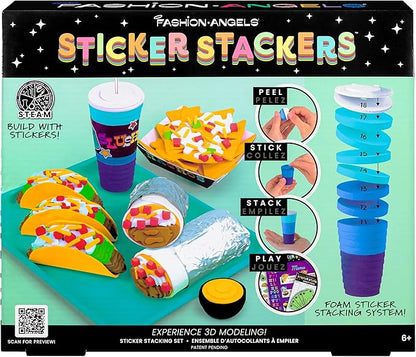 Fashion Angels Tacos and Burritos Sticker Stackers, Foam Sticker Stacking Set with 3D Modeling, Includes Play & Pretend Food Stackable Stickers, Craft Activity Kit for Kids