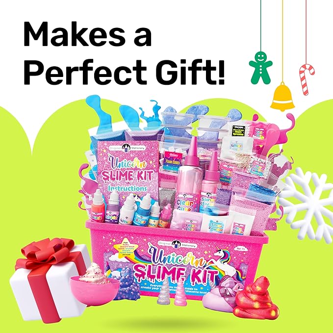 Original Stationery Unicorn Glow-in-The-Dark Slime Kit for Girls Ages 7–12, DIY Slime Making Set with 25+ Mix-Ins & Activator, Fun Creative Craft Activity, Birthday Gift for Kids