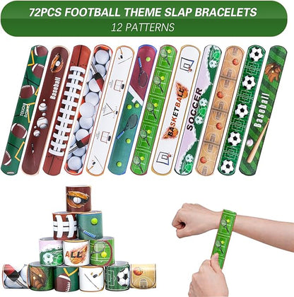 72PCS Sport Slap Bracelets Wristband Sport Party Favors Set, Sport Birthday Party Match Supplies Classroom Prizes, Sports Themed Bracelets for Kids and Adults, 12 Patterns