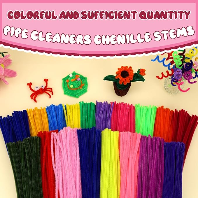 Hssugi Pipe Cleaners, 100PCS Christmas Pipe Cleaners Craft Supplies, Glitter Pink Pipe Cleaners Bulk Fuzzy Sticks for DIY Art and Craft Projects Home Decoration