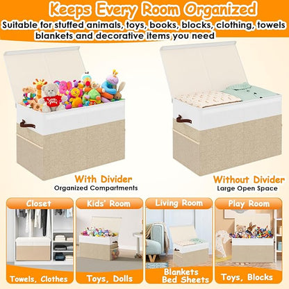 Large Toy Storage Box with Lid Upgraded Toy Storage Chest Organizer with Divider Foldable Toy Bin for Kids Boys Girls Playroom Nursery Bedroom (25"x13"x16")