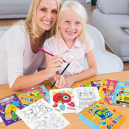 Dvbonike 24Pcs Back to School Coloring Books - First Day of School DIY Color-in Pages Pencil Schoolbag Cute Patterns Drawing Booklet Classroom Reward Art Activity Gifts Party Favors Supplies for Kids