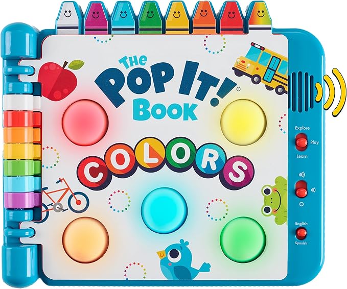 Chuckle & Roar Pop It! Book: Colors – Interactive Sensory Learning Book with Bilingual English & Spanish Play, Grow-with-Me Modes, Quiet Mode, Color Learning Toy for Toddlers Ages 1–4+
