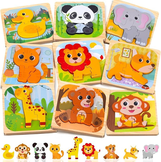 Wooden Puzzle for Toddler 1-3, 9 Pcs Toddler Puzzle Ages 2-4, Baby Animal Puzzle for Toddler, Montessori Puzzles Toys for 1 2 3 Year Old Boy Girl, Learning Educational Puzzle Toy(9 Pcs)