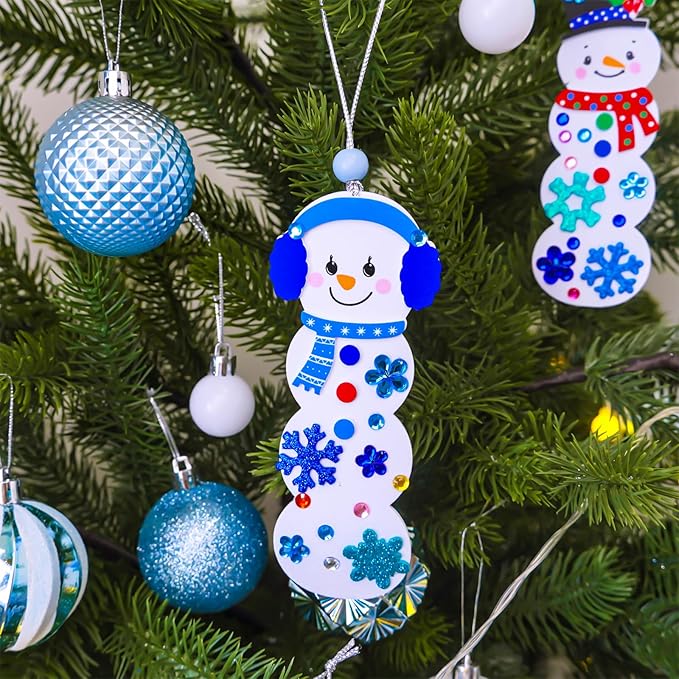 Winlyn 24 Sets Christmas Craft Kits Winter Crafts DIY Christmas Snowman Bookmarks Ornaments Art Sets Snowman Christmas Foam Stickers Arts and Crafts for Kids Holiday Classroom Activities Party Favors