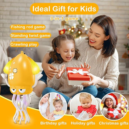 Plnmlls Dancing Octopus Toy,Tummy Time Toys,with Music and LED Light,Built-in Rechargeable Battery and Volume Can be Turned Off for 6-12 12-18 36 Months Walking Toddler Birthday Gift(Amber)