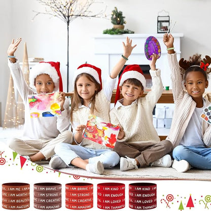Sratte 48 Pcs Inspirational Silicone Wristbands Rubber Stretch Unisex Bracelets Student Gift Stocking Suffers for Class(Classic Color)