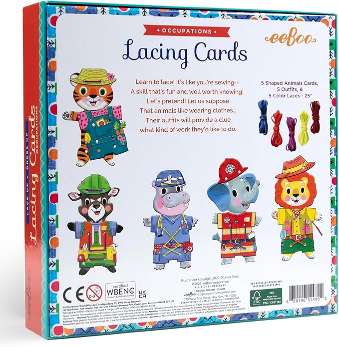 eeBoo: Dress Up Lacing Cards: Occupations - Set of 5 Characters Outfits & Laces, Create Combinations, Preschool Arts & Crafts, Kids Ages 3+