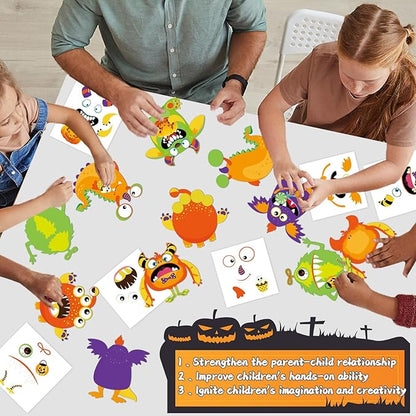 party greeting 24 PCS Halloween Craft Kits DIY Monster Craft for Kids, Make Your Own Monster Set, Monster Paper Decorative Kit for Home Class Game Activities