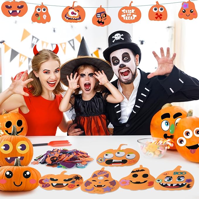 334 Pcs Fall Halloween Foam Pumpkin Crafts, 36 Set Halloween Crafts Foam Pumpkin Stickers DIY Fall Halloween Decorations Ornaments Classroom Party Favor Supplies Activities