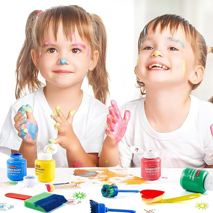 Kids Washable Finger Paints Set, Shuttle Art 33 Pack Non Toxic Kids Painting Set with 10 Colours (60ml) Finger Paints, Paint Pad, Sponge Paint Brushes, Eco Natural for Children and Toddler