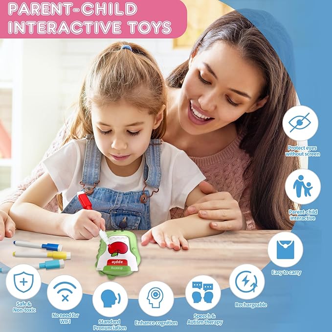 Preschool Learning Activities Toddler Toys Reusable Writing Drawing Talking Flash Cards Phonics Education Card Pocket Speech Therapy Toys for Boys and Girls, Xmas/Birthday Gift