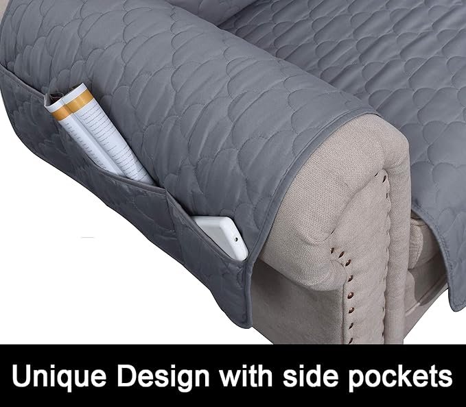 CHHKON Waterproof Nonslip Recliner Cover Stay in Place Dog Couch Chair Cover Furniture Protector, Ideal Loveseat Slipcovers for Pets and Kids (Light Grey, 23'')