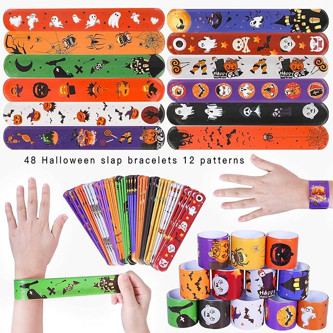 Max Fun 48pcs Halloween Slap Bracelets Halloween Party Favors Halloween Toys for Kids Halloween Party Favor Halloween Treat Bags Gifts Birthday Party (Halloween)