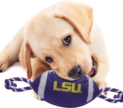 Pets First NCAA LSU Tigers Football Dog Toy, Tough Quality Nylon Materials, Strong Pull Ropes, Inner Squeaker, Collegiate Team Color, 1 Count (Pack of 1)
