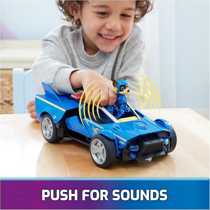 Paw Patrol: The Mighty Movie, Chase's Mighty Transforming Cruiser with Mighty Pups Action Figure, Lights and Sounds, Kids Toys for Boys & Girls 3+